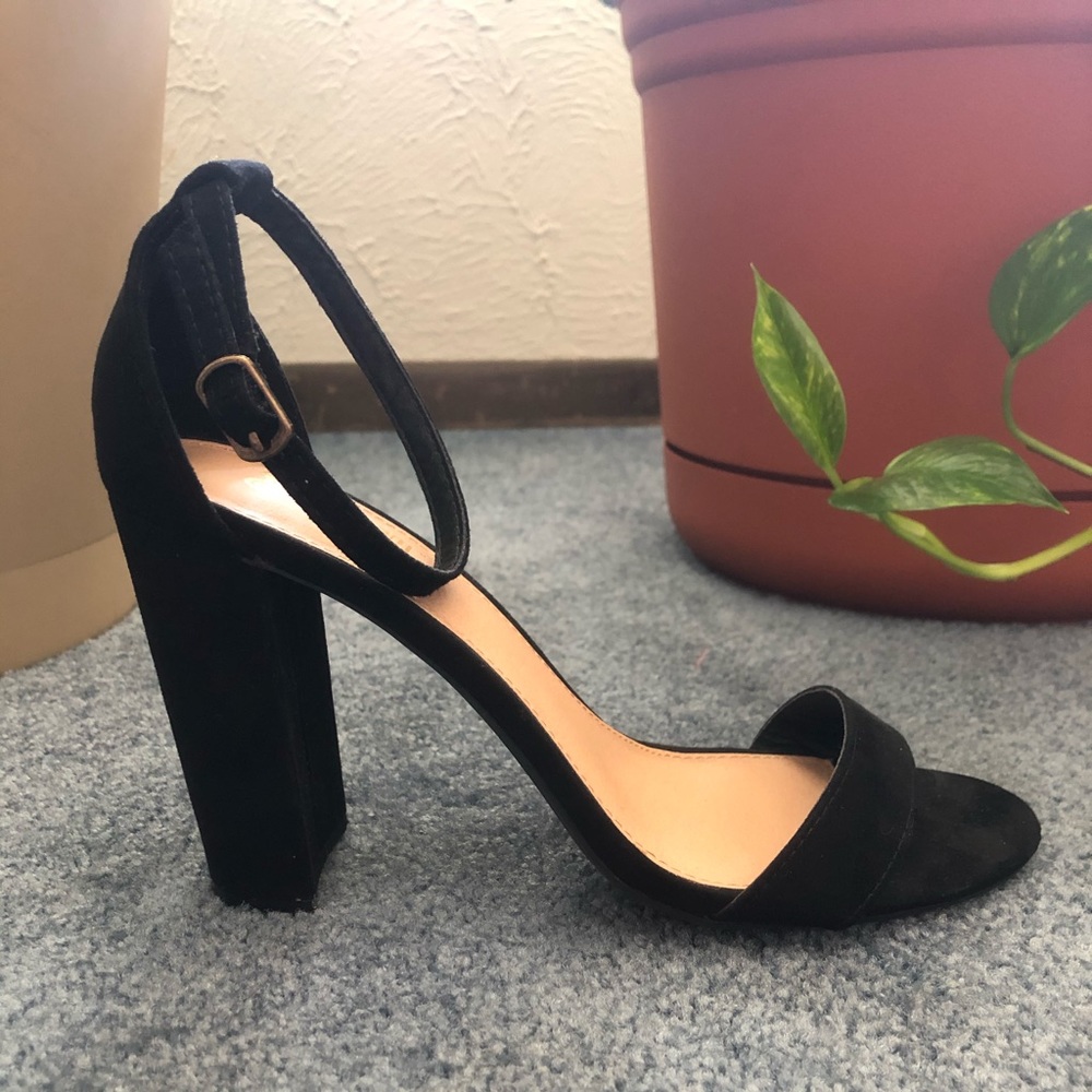 Brash Black Suede Block Sandal Heel